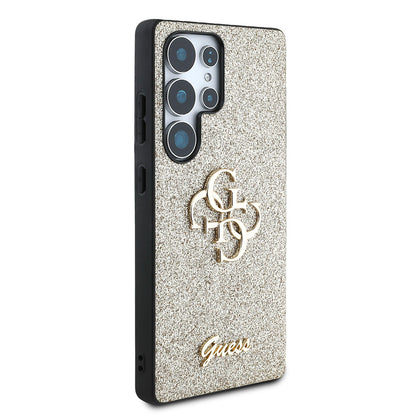 Galaxy S25 Ultra Kılıf Guess Orjinal Lisanslı 4G Büyük Metal Logolu Glitter Kapak Gold