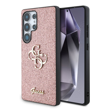Galaxy S25 Ultra Kılıf Guess Orjinal Lisanslı 4G Büyük Metal Logolu Glitter Kapak Siyah