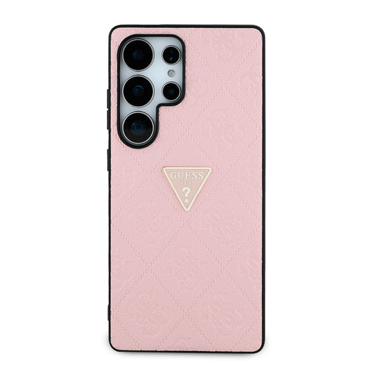 Galaxy S25 Ultra Case Guess Original Licensed 4G Patterned Hot Stamped Triangle Logo Cover Pink