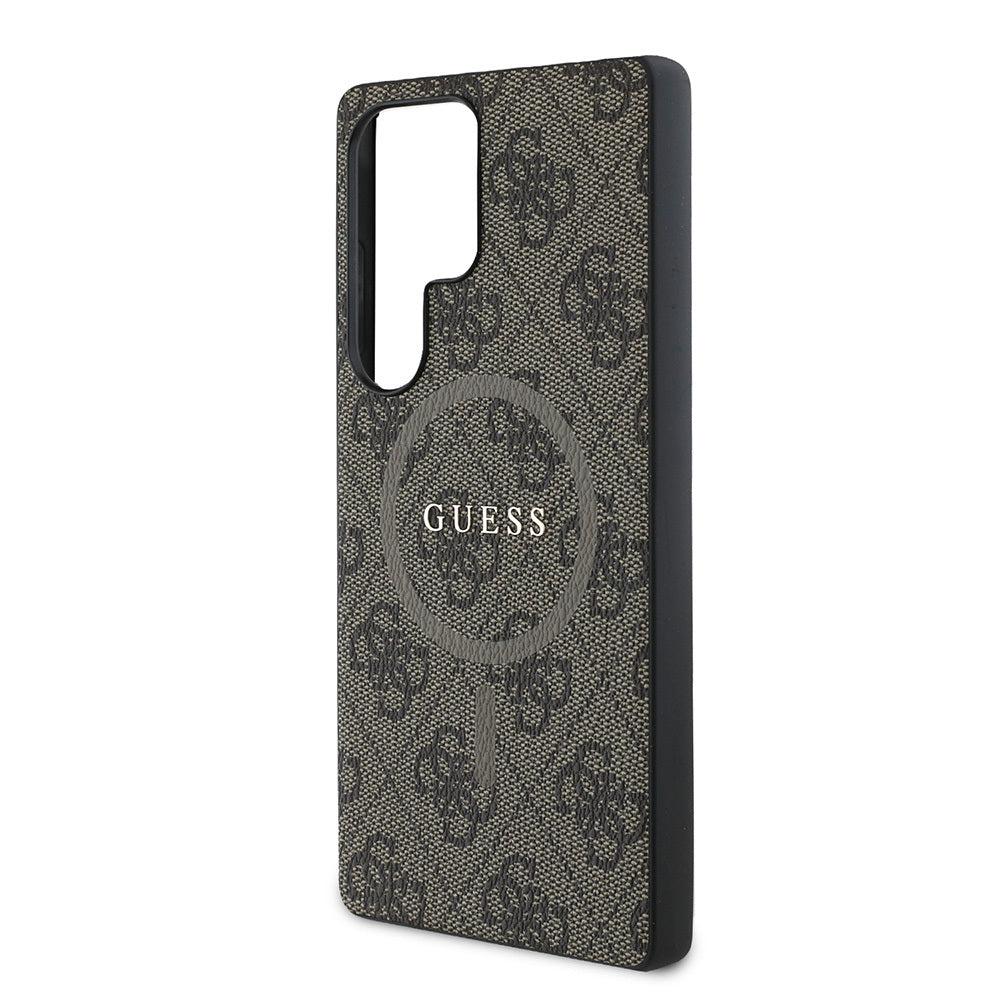Galaxy S25 Ultra Case Guess Original Licensed M-safe Charging Feature PU Ring 4G Patterned Text Logo Cover Black