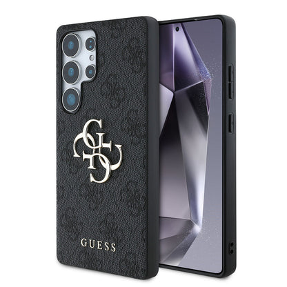 Galaxy S25 Ultra Kılıf Guess Orjinal Lisanslı PU Deri 4G Desenli Metal Büyük 4G ve Yazı Logolu Kapak Kahverengi
