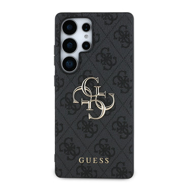 Galaxy S25 Ultra Kılıf Guess Orjinal Lisanslı PU Deri 4G Desenli Metal Büyük 4G ve Yazı Logolu Kapak Kahverengi