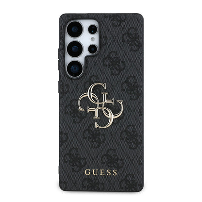 Galaxy S25 Ultra Kılıf Guess Orjinal Lisanslı PU Deri 4G Desenli Metal Büyük 4G ve Yazı Logolu Kapak Kahverengi