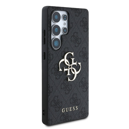 Galaxy S25 Ultra Kılıf Guess Orjinal Lisanslı PU Deri 4G Desenli Metal Büyük 4G ve Yazı Logolu Kapak Kahverengi