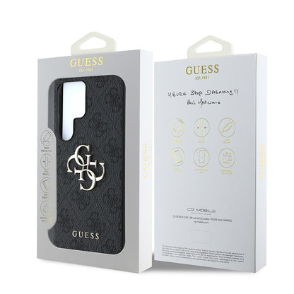 Galaxy S25 Ultra Kılıf Guess Orjinal Lisanslı PU Deri 4G Desenli Metal Büyük 4G ve Yazı Logolu Kapak Pembe