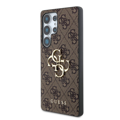 Galaxy S25 Ultra Kılıf Guess Orjinal Lisanslı PU Deri 4G Desenli Metal Büyük 4G ve Yazı Logolu Kapak Pembe