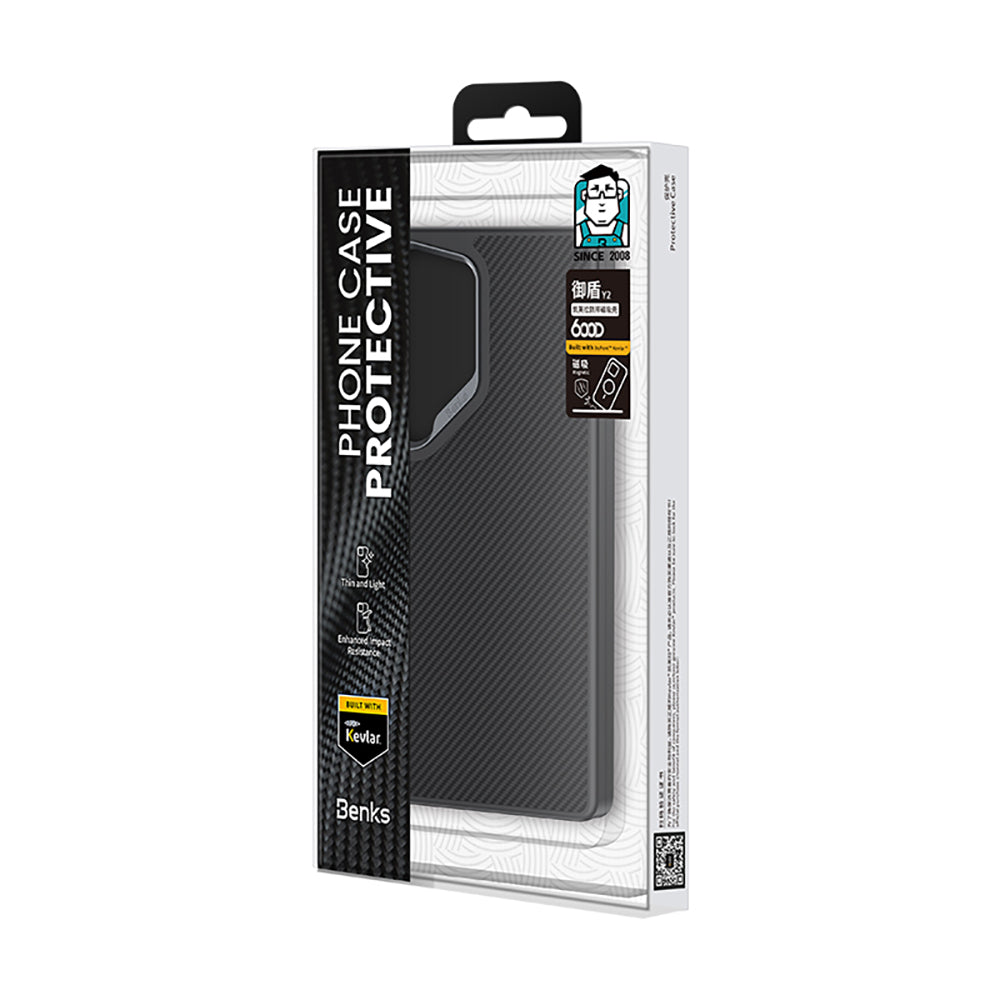 Galaxy S25 Ultra Kılıf Karbon Fiber M-safe Şarj Özellikli Benks Hybrid ArmorPro 600D Kevlar Kapak Siyah