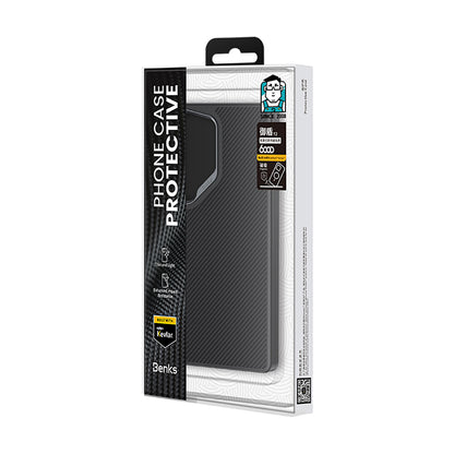 Galaxy S25 Ultra Kılıf Karbon Fiber M-safe Şarj Özellikli Benks Hybrid ArmorPro 600D Kevlar Kapak Siyah