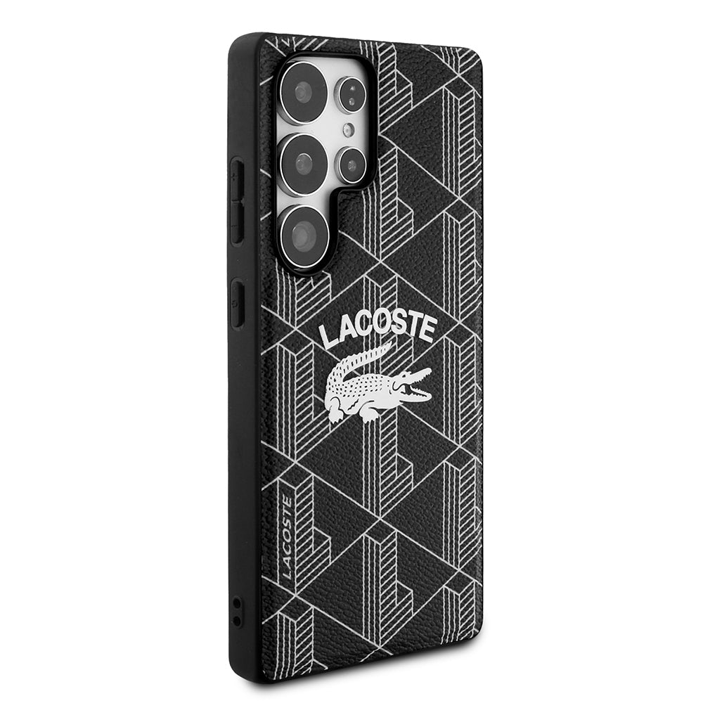 Galaxy S25 Ultra Kılıf Lacoste Orjinal Lisanslı M-safe Şarj Özellikli Mono Vintage Logo Kapak Siyah