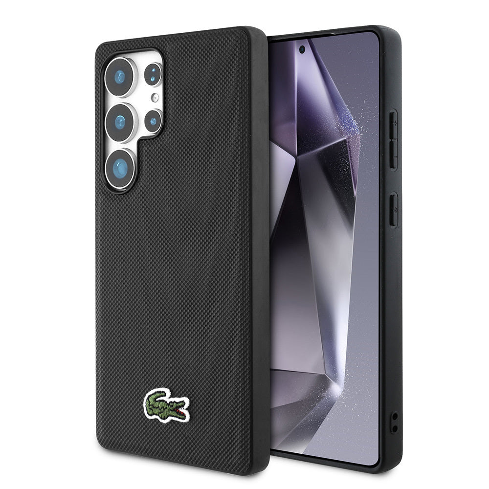 Galaxy S25 Ultra Kılıf Lacoste Orjinal Lisanslı PU Pike Desenli Arka Yüzey İkonik Timsah Dokuma Logolu Kapak Siyah