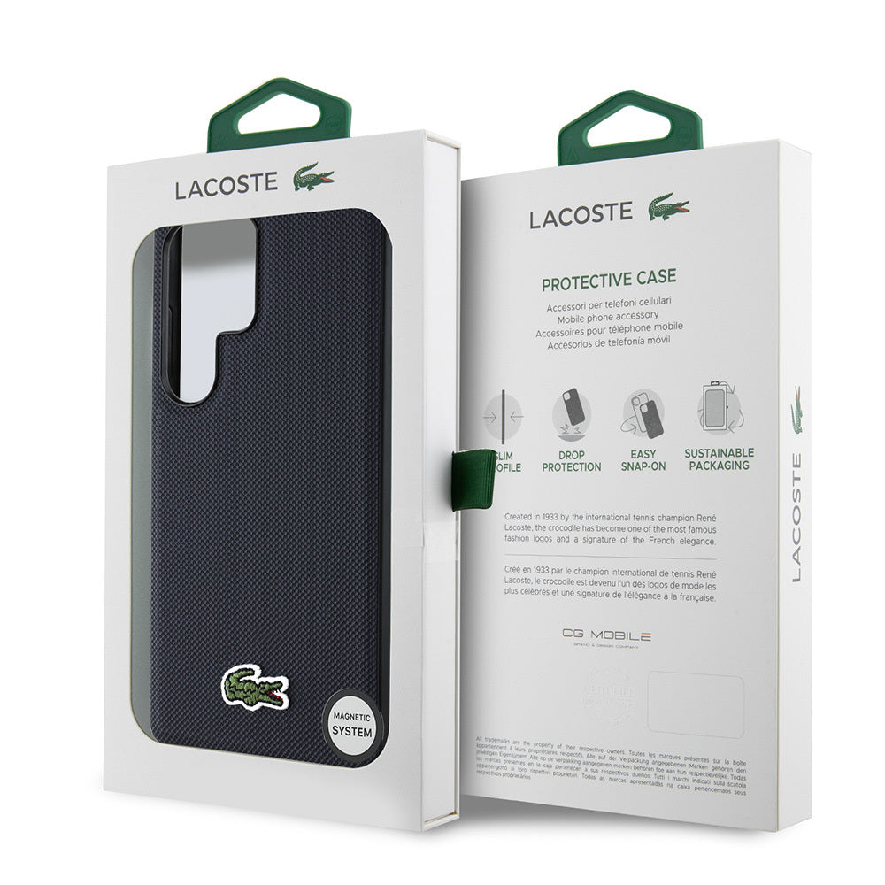 Galaxy S25 Ultra Kılıf Lacoste Orjinal Lisanslı PU Pike Desenli Arka Yüzey İkonik Timsah Dokuma Logolu Kapak Kırmızı