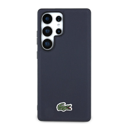 Galaxy S25 Ultra Kılıf Lacoste Orjinal Lisanslı PU Pike Desenli Arka Yüzey İkonik Timsah Dokuma Logolu Kapak Lacivert