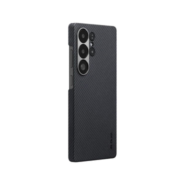 Galaxy S25 Ultra Kılıf M-safe Şarj Özellikli 600D Aramid Fiber Pitaka Ultra-Slim Classic Serisi Black-Grey Twill Kapak Siyah-Gri