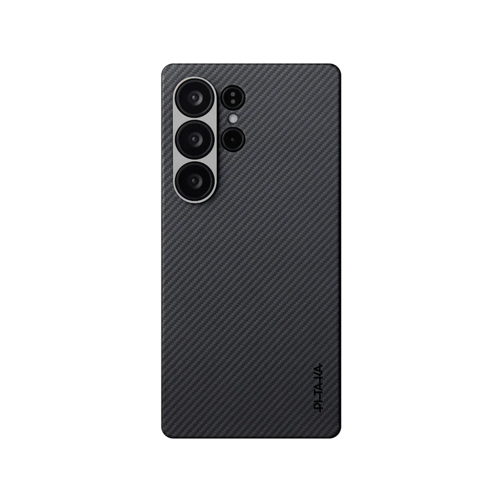 Galaxy S25 Ultra Kılıf M-safe Şarj Özellikli 600D Aramid Fiber Pitaka Ultra-Slim Classic Serisi Black-Grey Twill Kapak Siyah-Gri