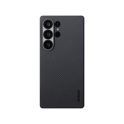 Galaxy S25 Ultra Kılıf M-safe Şarj Özellikli 600D Aramid Fiber Pitaka Ultra-Slim Classic Serisi Black-Grey Twill Kapak Siyah-Gri
