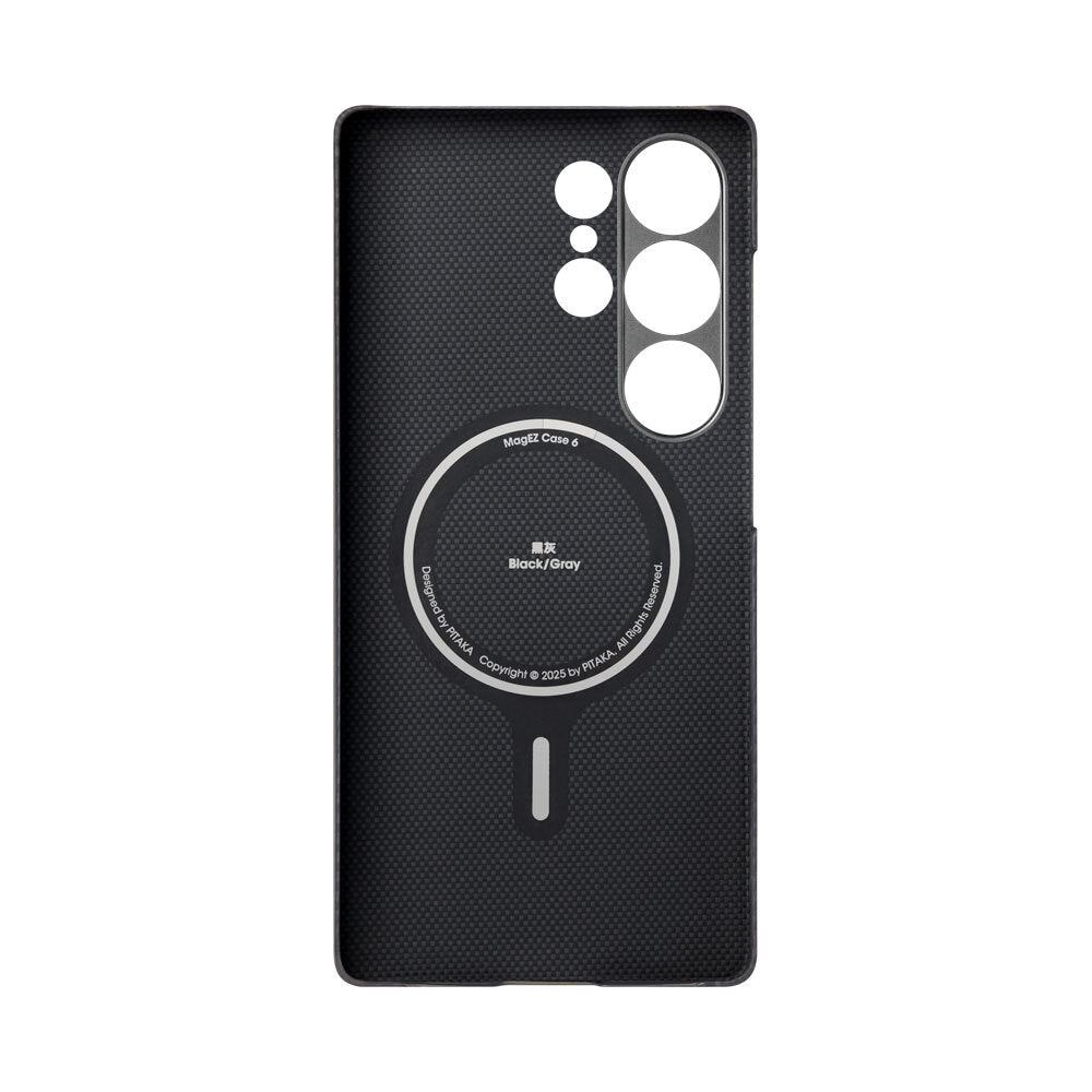 Galaxy S25 Ultra Kılıf M-safe Şarj Özellikli 600D Aramid Fiber Pitaka Ultra-Slim Classic Serisi Black-Grey Twill Kapak Siyah-Gri