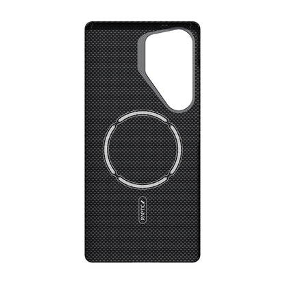 Galaxy S25 Ultra Kılıf M-safe Şarj Özellikli 600D Metal Kamera Çerçeveli Raptic Aramid Fiber Croxx Mondrian Serisi Kapak Siyah