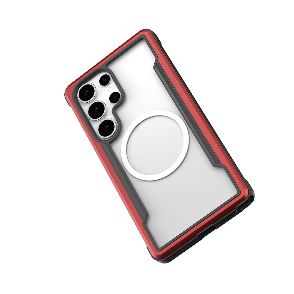 Galaxy S25 Ultra Kılıf M-safe Şarj Özellikli Airbagli Raptic Shield Serisi Şeffaf Arka Yüzey Kapak Kırmızı