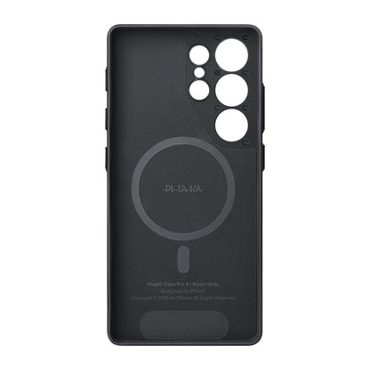 Galaxy S25 Ultra Kılıf M-safe Şarj Özellikli Aramid Fiber 3 Fonksiyon Butonlu Pitaka PinButton Serisi Kapak Siyah-Gri