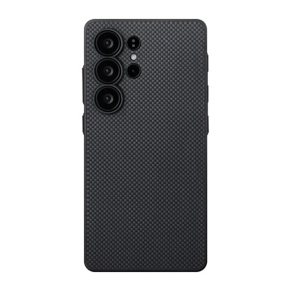Galaxy S25 Ultra Kılıf M-safe Şarj Özellikli Aramid Fiber 3 Fonksiyon Butonlu Pitaka PinButton Serisi Kapak Siyah-Gri