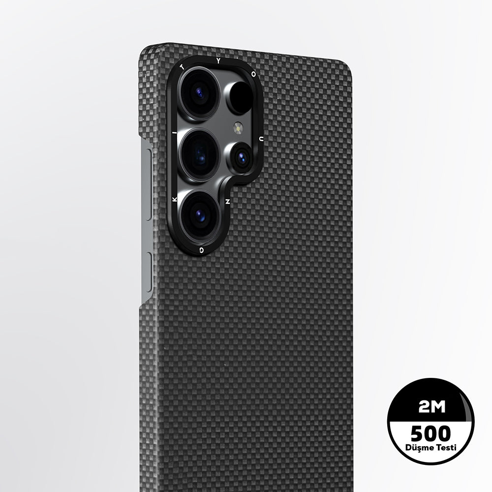 Galaxy S25 Ultra Kılıf M-safe Şarj Özellikli Aramid Fiber Youngkit 1500D Kevlar Extreme Wing Serisi Kapak Siyah