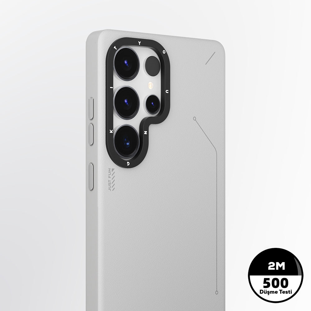 Galaxy S25 Ultra Kılıf M-safe Şarj Özellikli Basit Mat Deri Desenli Youngkit Tech Fashion Serisi Kapak Gümüş