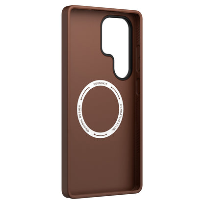 Galaxy S25 Ultra Kılıf M-safe Şarj Özellikli Basit Mat Deri Desenli Youngkit Tech Fashion Serisi Kapak Gümüş