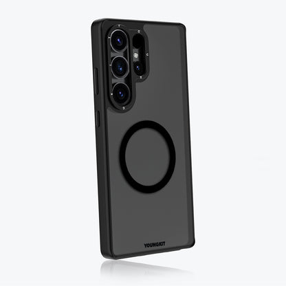 Galaxy S25 Ultra Kılıf M-safe Şarj Özellikli Cam Arka Yüzey TPU Youngkit Gemstone Serisi Kapak Siyah
