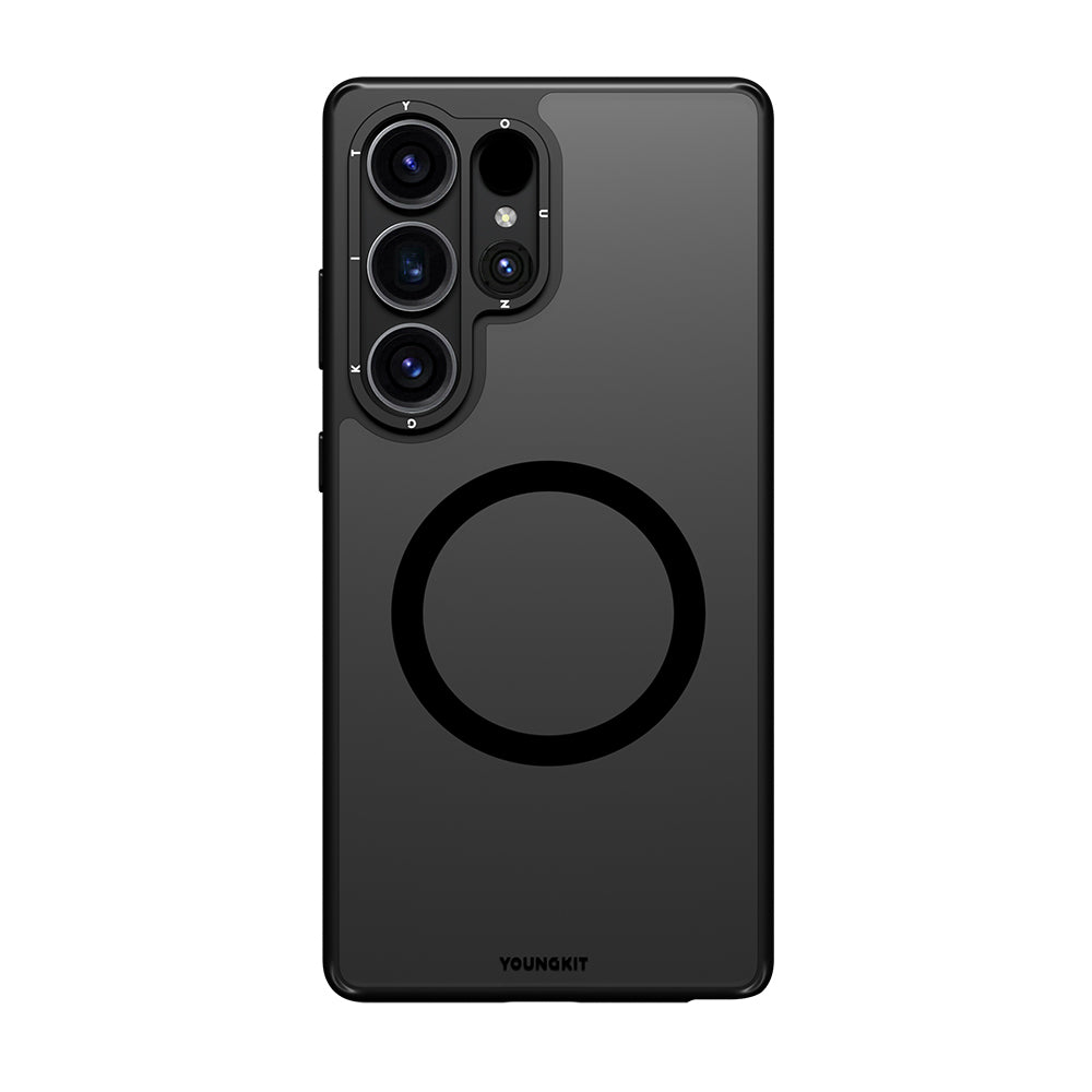 Galaxy S25 Ultra Kılıf M-safe Şarj Özellikli Cam Arka Yüzey TPU Youngkit Gemstone Serisi Kapak Şeffaf