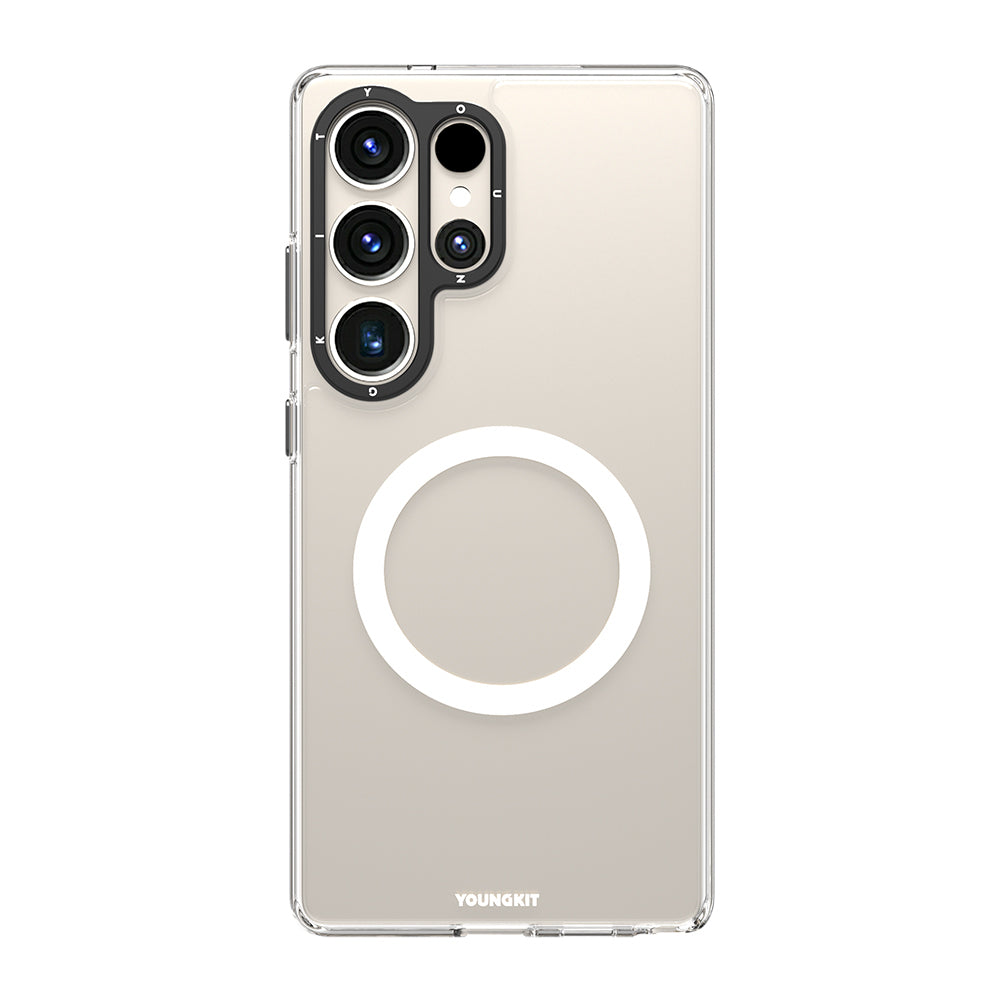 Galaxy S25 Ultra Kılıf M-safe Şarj Özellikli Cam Arka Yüzey TPU Youngkit Gemstone Serisi Kapak Şeffaf