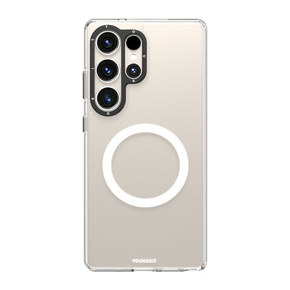 Galaxy S25 Ultra Kılıf M-safe Şarj Özellikli Cam Arka Yüzey TPU Youngkit Gemstone Serisi Kapak Şeffaf