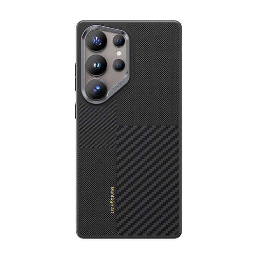 Galaxy S25 Ultra Kılıf M-safe Şarj Özellikli Karbon Fiber Benks Montage Hybrid ArmorPro Kevlar Kapak Siyah