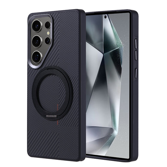 Galaxy S25 Ultra Case with M-safe Charging Function, Carbon Fiber Look, Zore Stand, Troy Cover, Black