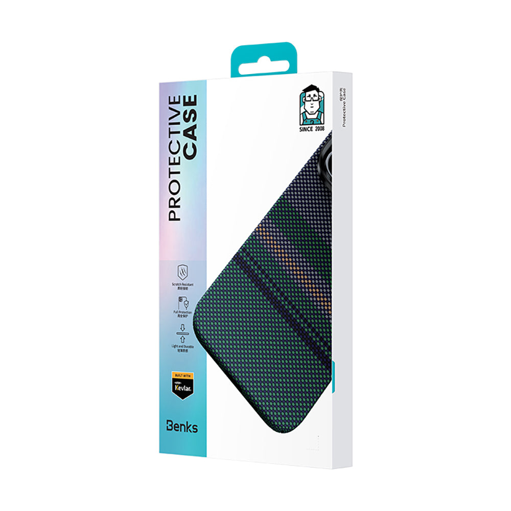 Galaxy S25 Ultra Kılıf M-safe Şarj Özellikli Karbon Fiber Tasarımlı Benks Aurora ArmorAir Kevlar Kapak Yeşil