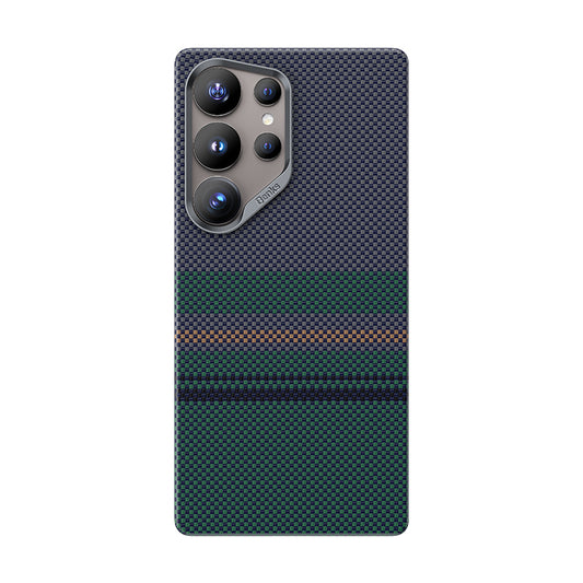 Galaxy S25 Ultra Kılıf M-safe Şarj Özellikli Karbon Fiber Tasarımlı Benks Aurora ArmorAir Kevlar Kapak Yeşil
