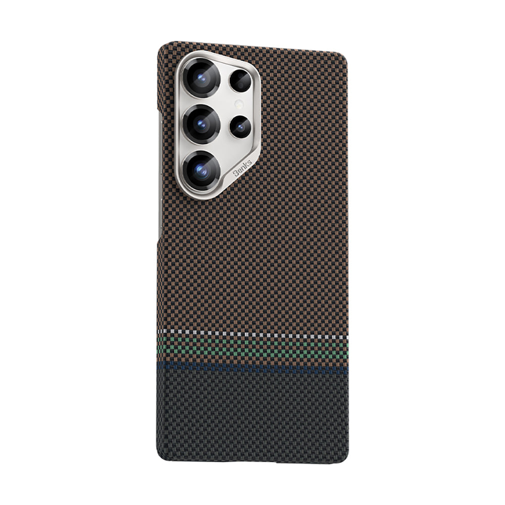 Galaxy S25 Ultra Kılıf M-safe Şarj Özellikli Karbon Fiber Tasarımlı Benks Prestige ArmorAir Kevlar Kapak Gold