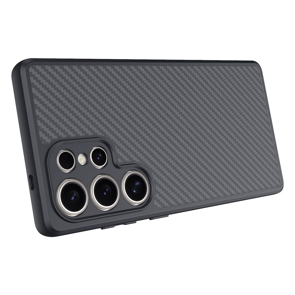Galaxy S25 Ultra Case with M-safe Charging Function Carbon Fiber Design Zore Elnino Cover Black