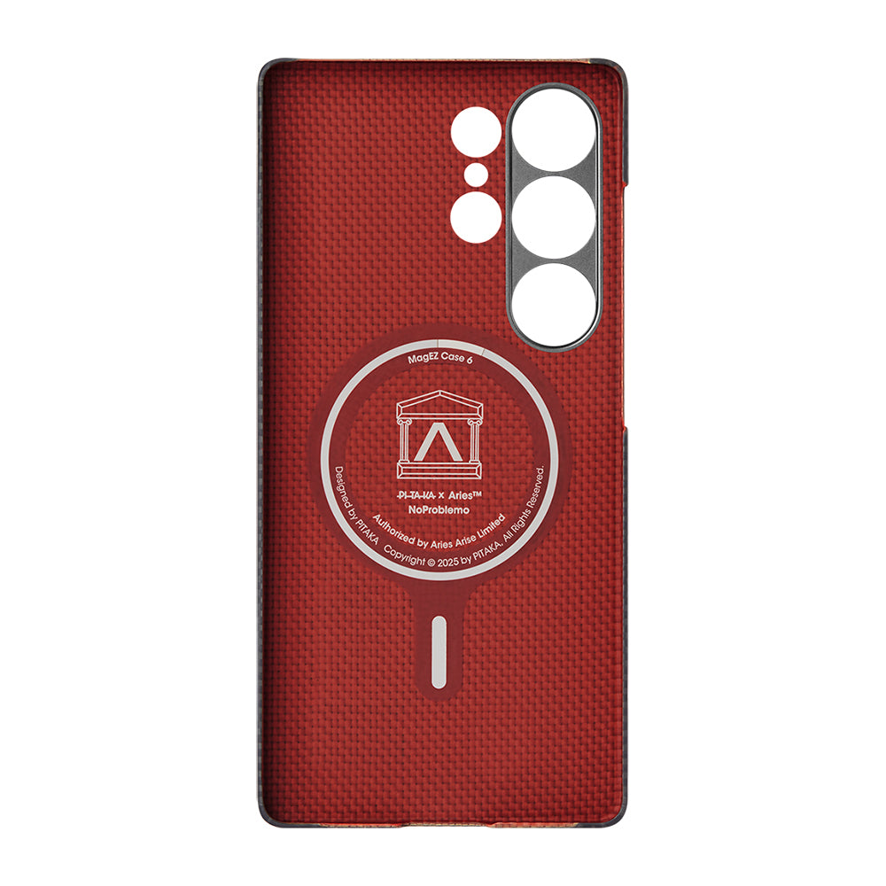 Galaxy S25 Ultra Kılıf  M-safe Şarj Özellikli Lumintex Teknolojili Fosforlu Aramid Fiber Pitaka Tactile Woven Aries Serisi Kapak Siyah-Yeşil