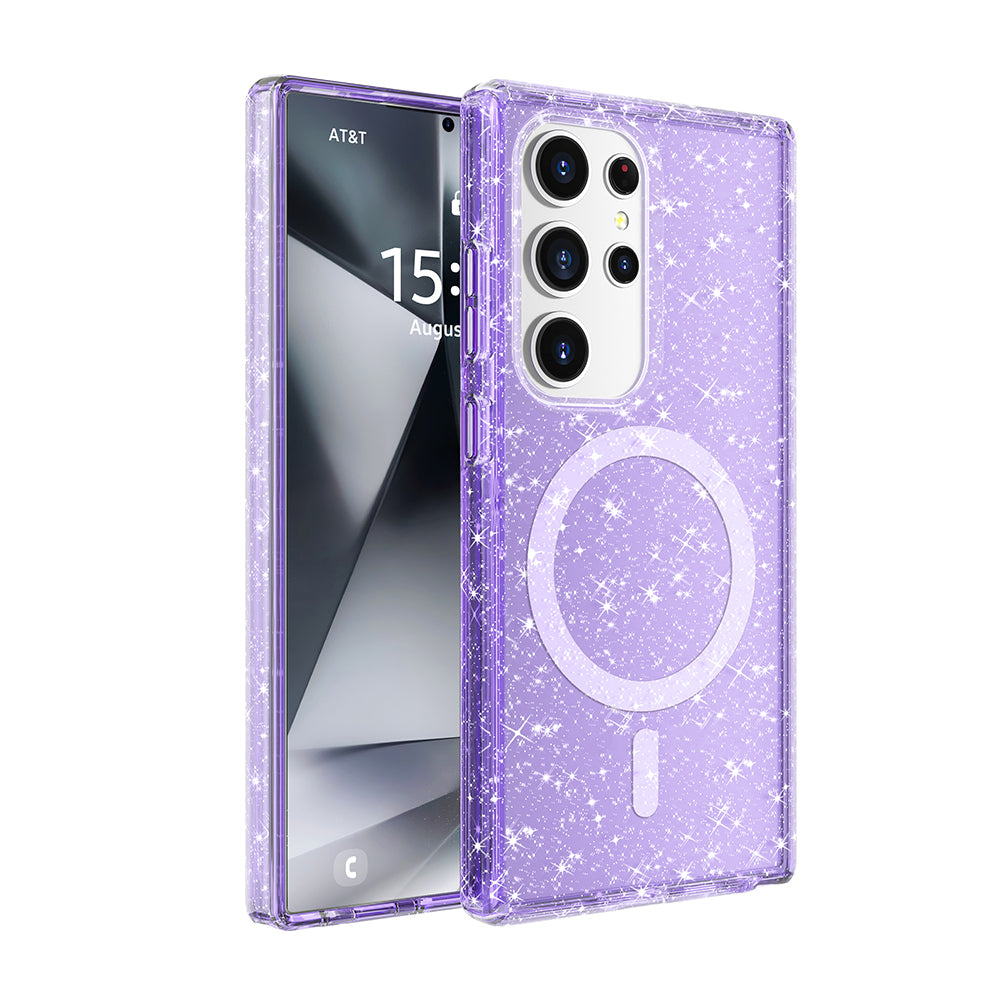 Galaxy S25 Ultra Case M-safe Charging Feature Shining Glitter Transparent Colorful Zore Allstar Cover Purple