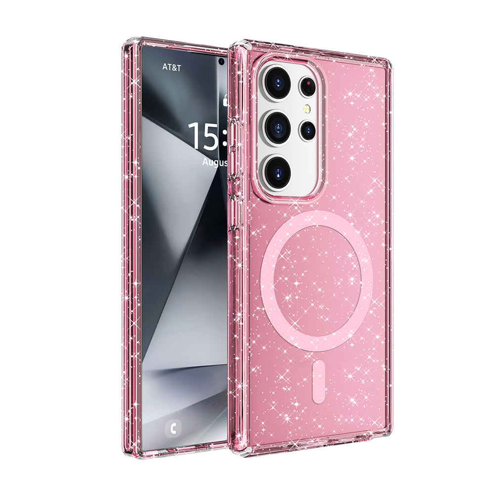 Galaxy S25 Ultra Case M-safe Charging Feature Shining Glitter Transparent Colorful Zore Allstar Cover Pink