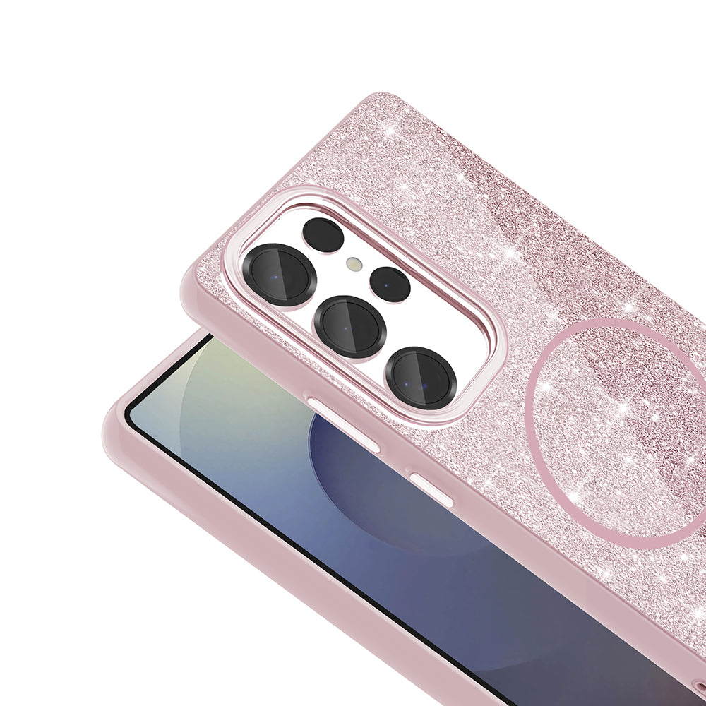 Galaxy S25 Ultra Case M-safe Charging Feature Shining Glitter Zore Oxo Cover Gold