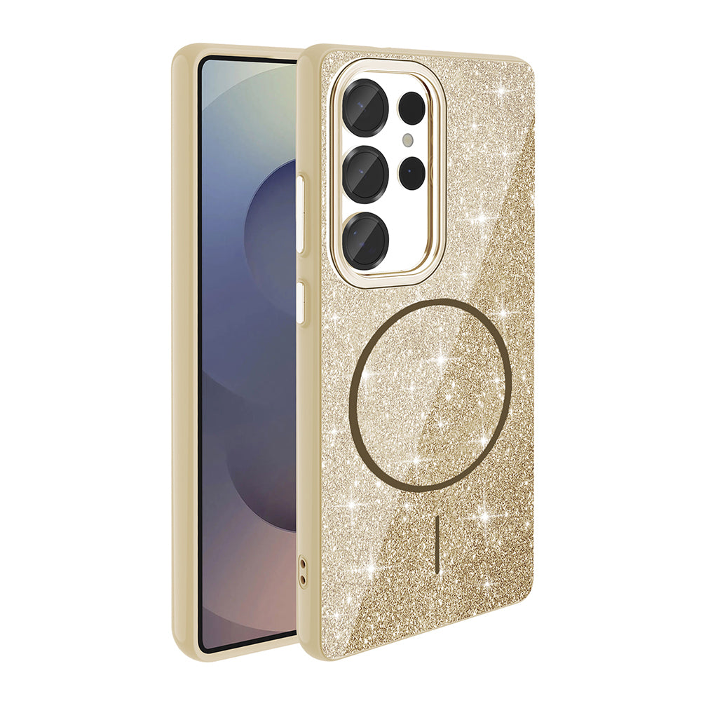 Galaxy S25 Ultra Case M-safe Charging Feature Shining Glitter Zore Oxo Cover White