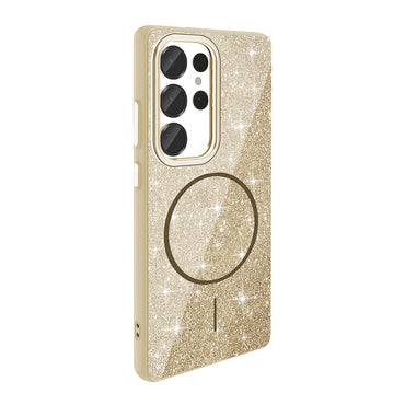 Galaxy S25 Ultra Case M-safe Charging Feature Shining Glitter Zore Oxo Cover Gold
