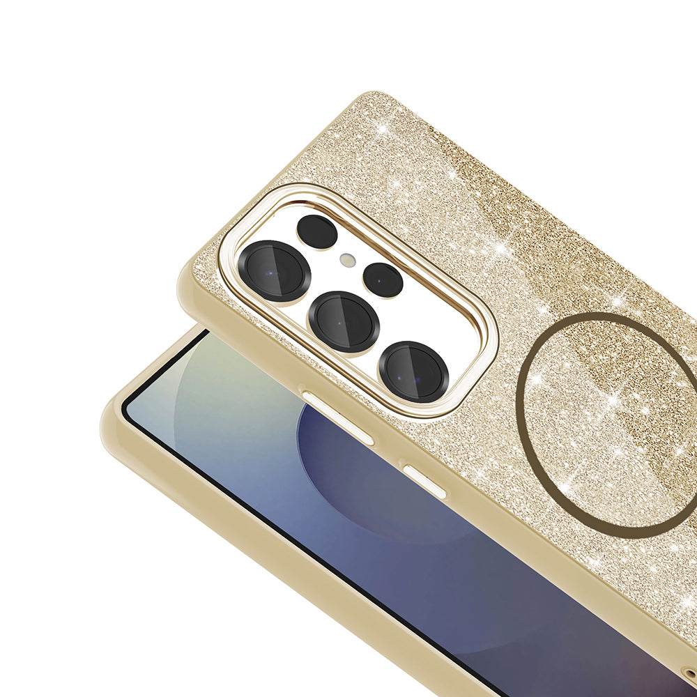 Galaxy S25 Ultra Case M-safe Charging Feature Shining Glitter Zore Oxo Cover Gold