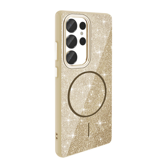 Galaxy S25 Ultra Case M-safe Charging Feature Shining Glitter Zore Oxo Cover Gold