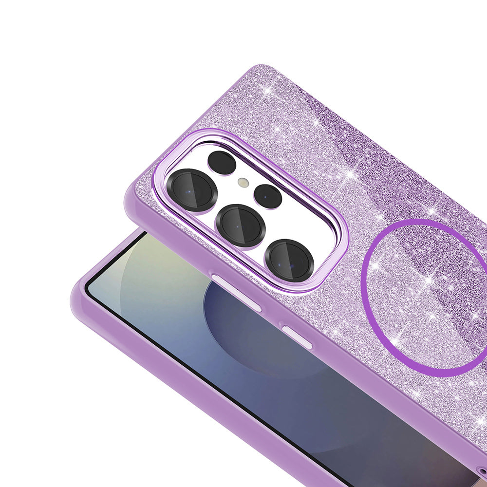 Galaxy S25 Ultra Case M-safe Charging Feature Shining Glitter Zore Oxo Cover Deep Purple