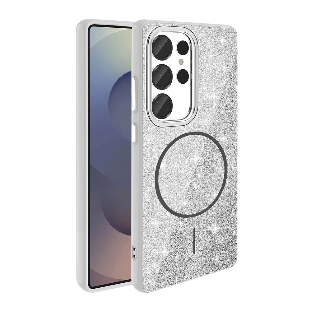 Galaxy S25 Ultra Case M-safe Charging Feature Shining Glitter Zore Oxo Cover White