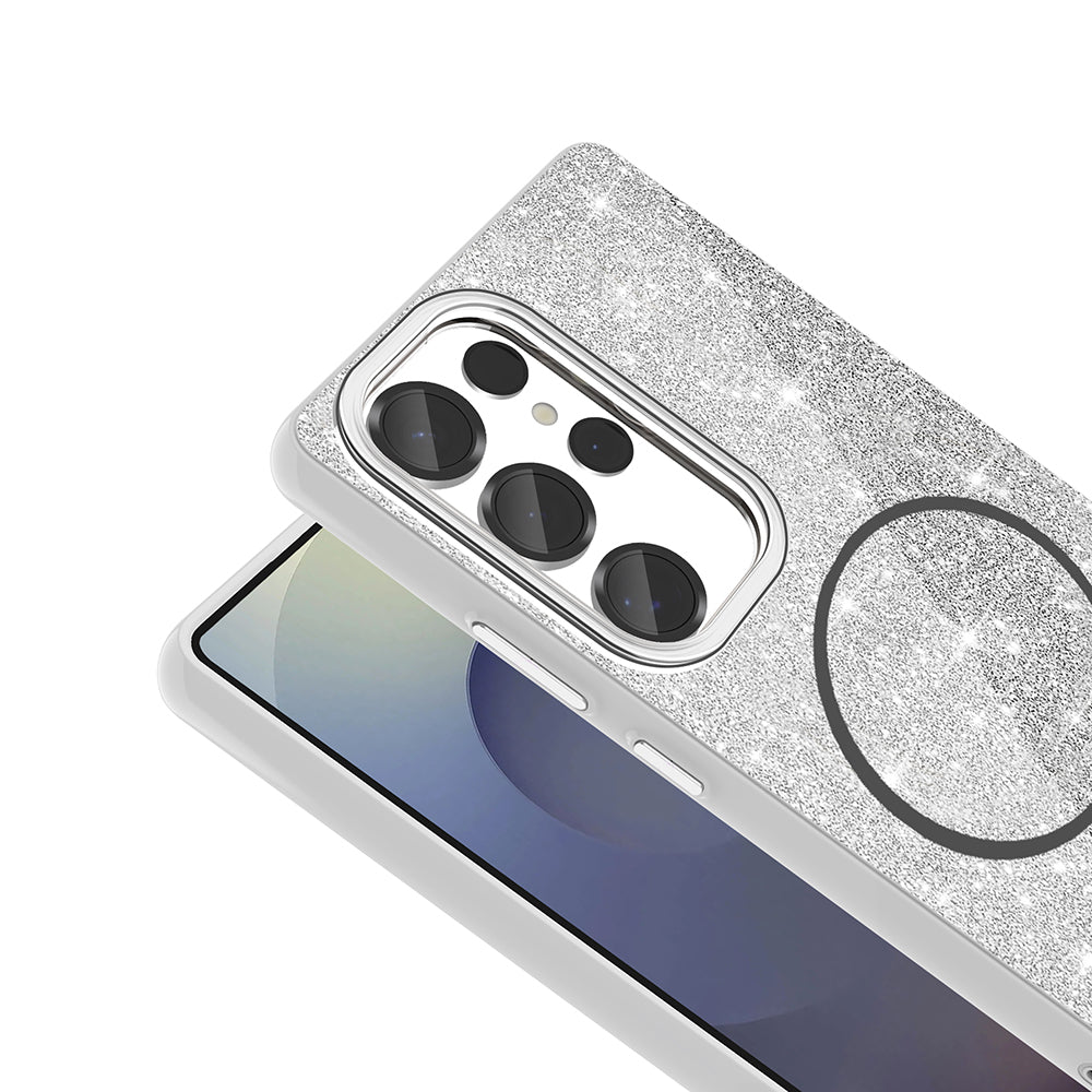 Galaxy S25 Ultra Case M-safe Charging Feature Shining Glitter Zore Oxo Cover Black