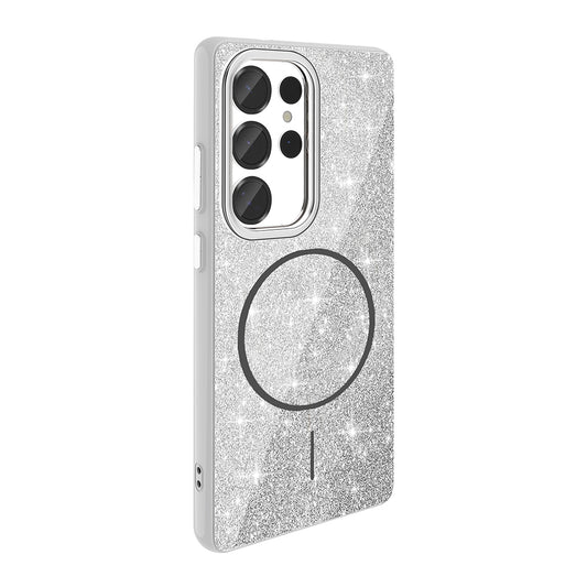 Galaxy S25 Ultra Case M-safe Charging Feature Shining Glitter Zore Oxo Cover White