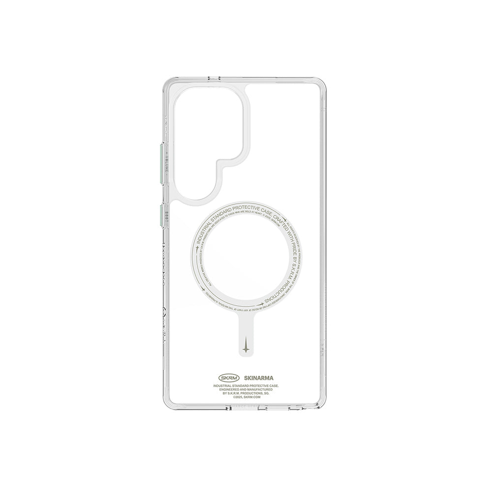 Galaxy S25 Ultra Kılıf M-safe Şarj Özellikli Şeffaf Airbag Tasarımlı Skinarma Saido Nightglow Kapak Şeffaf